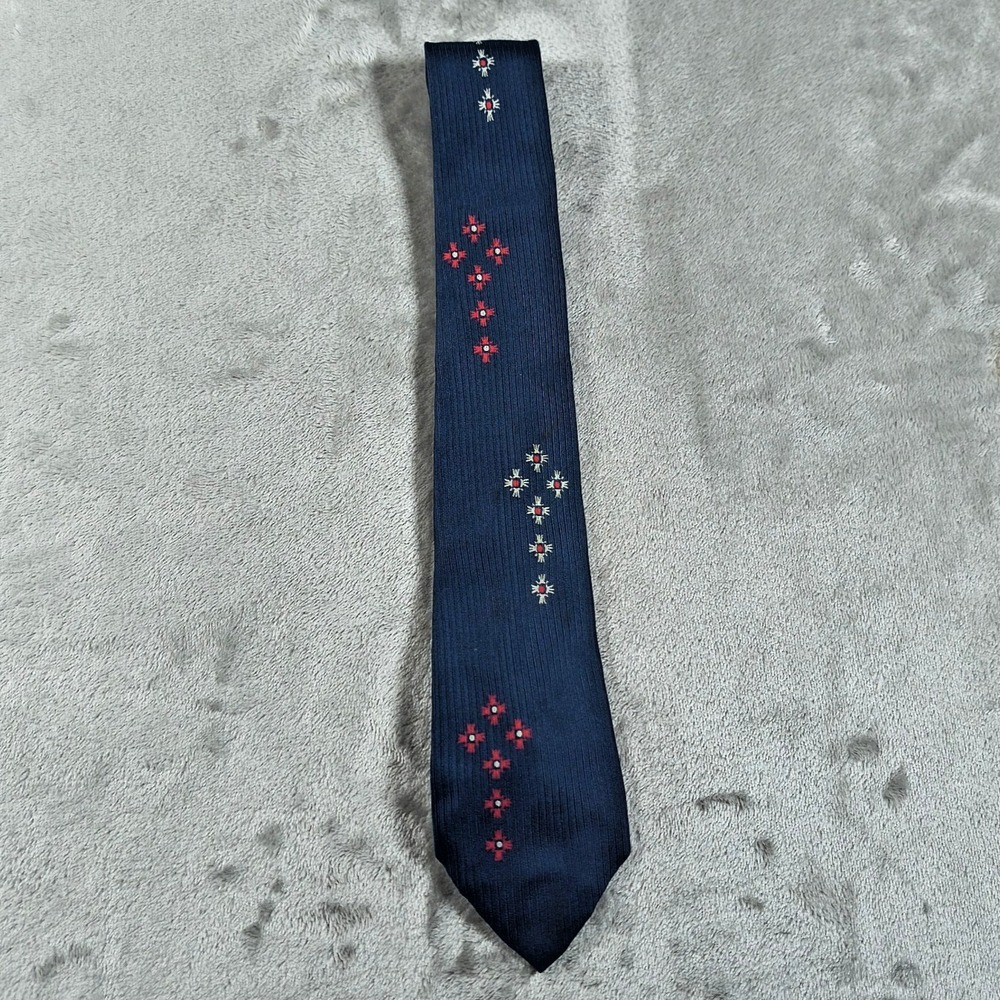 Vintage Christian Dior Tie Men 55x3 Blue Silk Embroidered Floral Necktie 60s 70s
